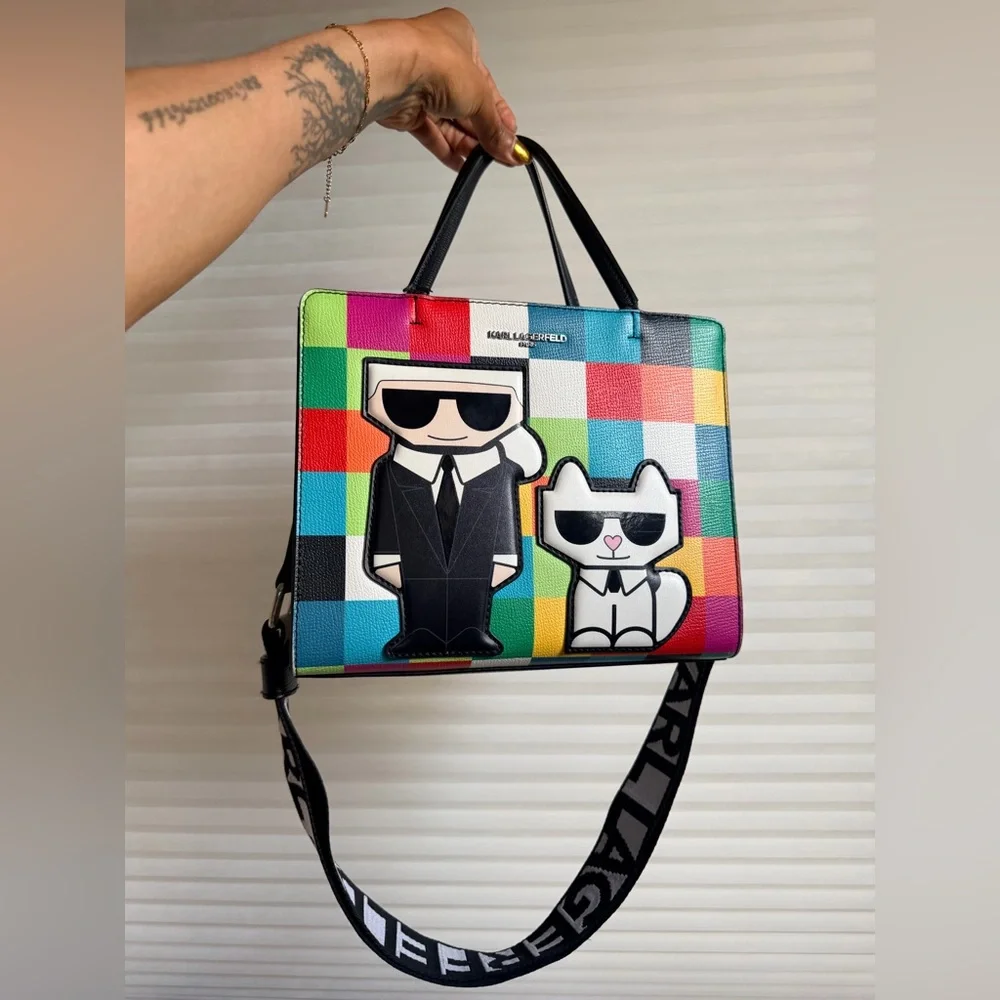 Karl Lagerfeld Colorblock Tote Bag with Logo Strap